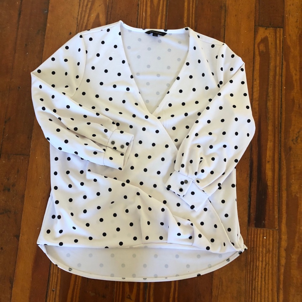 Banana Republic White and Black Polka Dot work Top